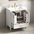 30" Elegant Fluted Bathroom Vanity with Ceramic Sink