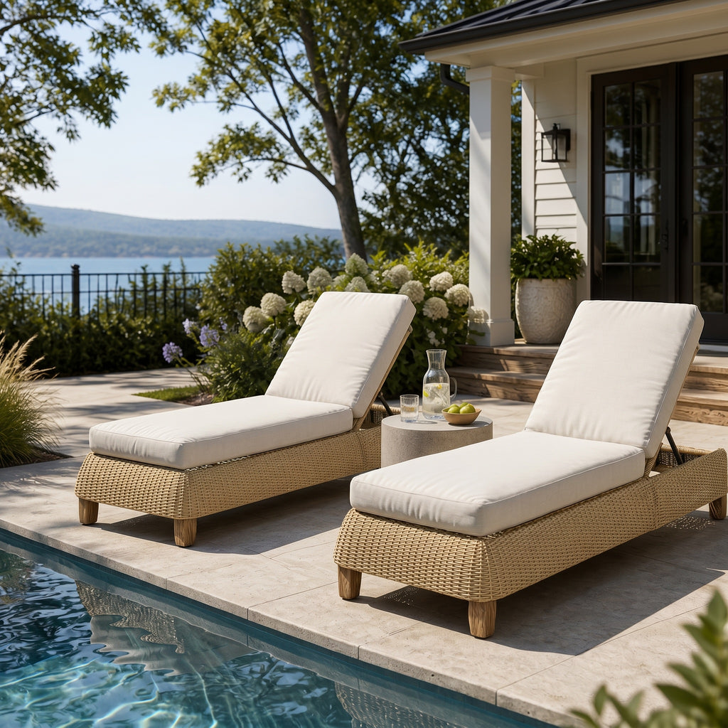 Adjustable Outdoor Wicker Chaise Lounge Chairs Set of 2