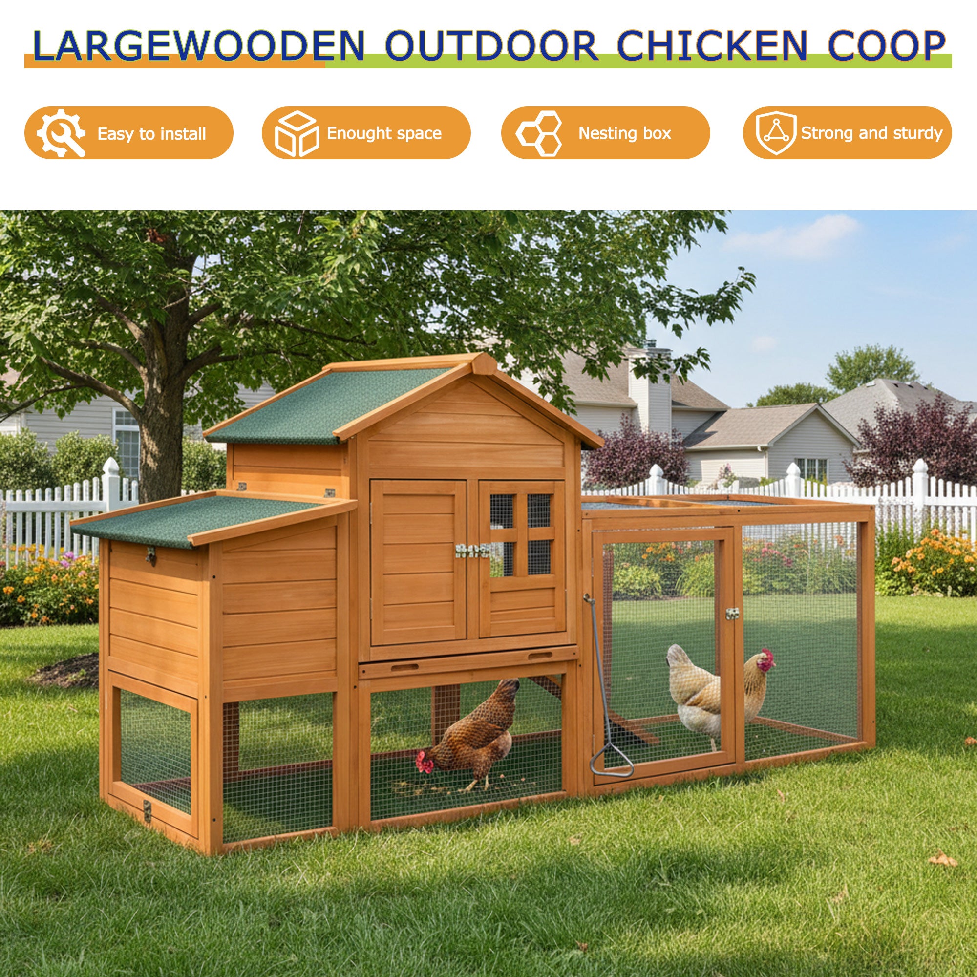 80" Chicken Coop with Nest Box and Removable Tray