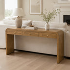 Walnut Curved Design 3-Drawer Long Console Table