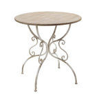 D31.5x31.5" Round Wooden Table with Metal Scrollwork Legs