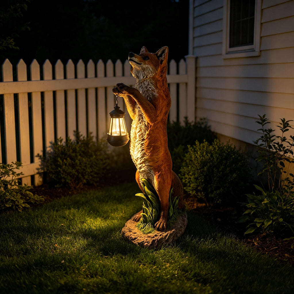 28'' Fox Garden Statue with Hanging Solar Lantern