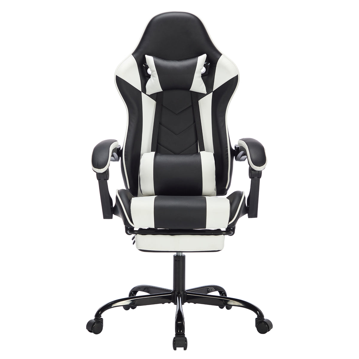 Gaming Chair with Footrest, Ergonomic Computer Chair, Black White Leather