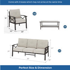 5-Piece Metal Patio Furniture Set, 7-Seat All-Weather Conversation Sofa