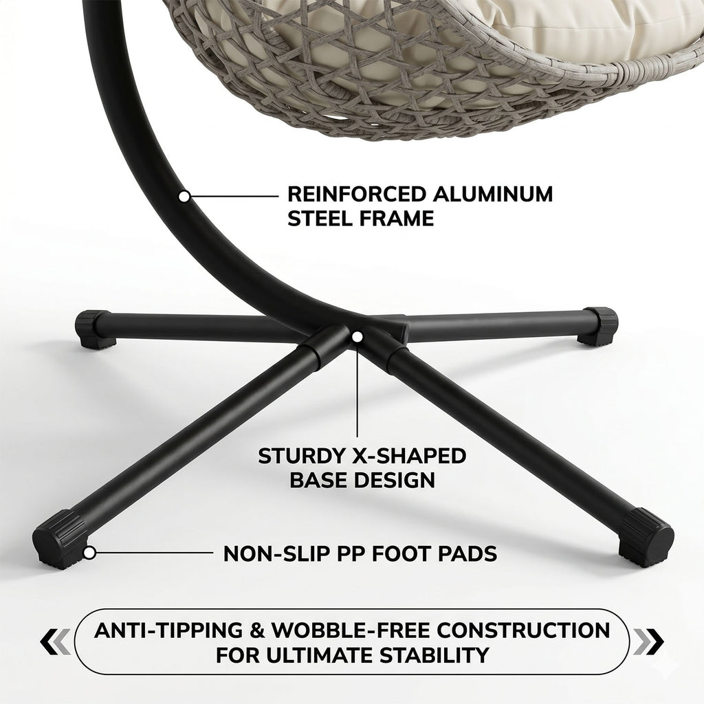 Folding PE Rattan Hanging Egg Chair with Stand