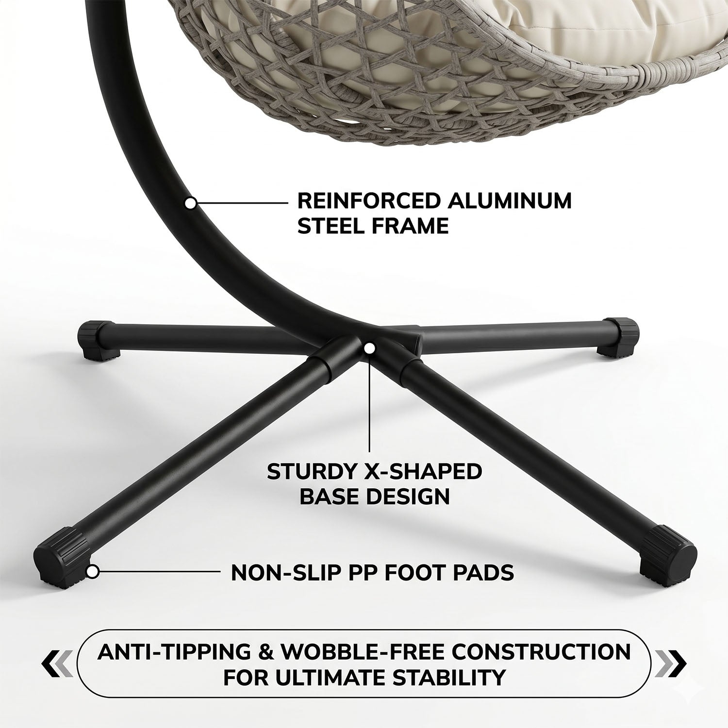 Folding PE Rattan Hanging Egg Chair with Stand