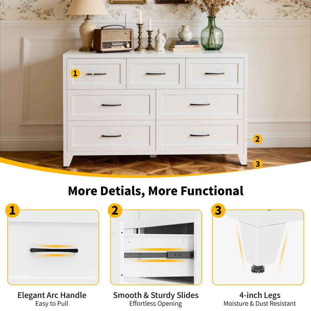 7-Drawer Dresser, Wide Low-Profile Storage Cabinet