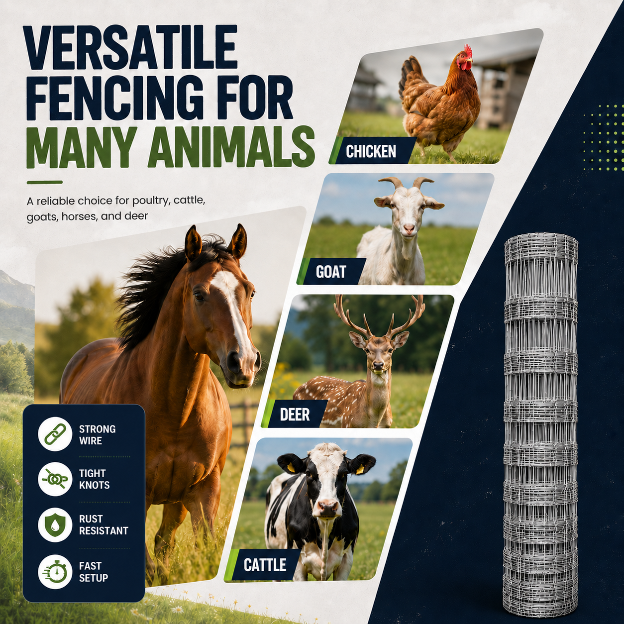 Farm Livestock Fence, 5.9" x 328FT Galvanized Iron Wire