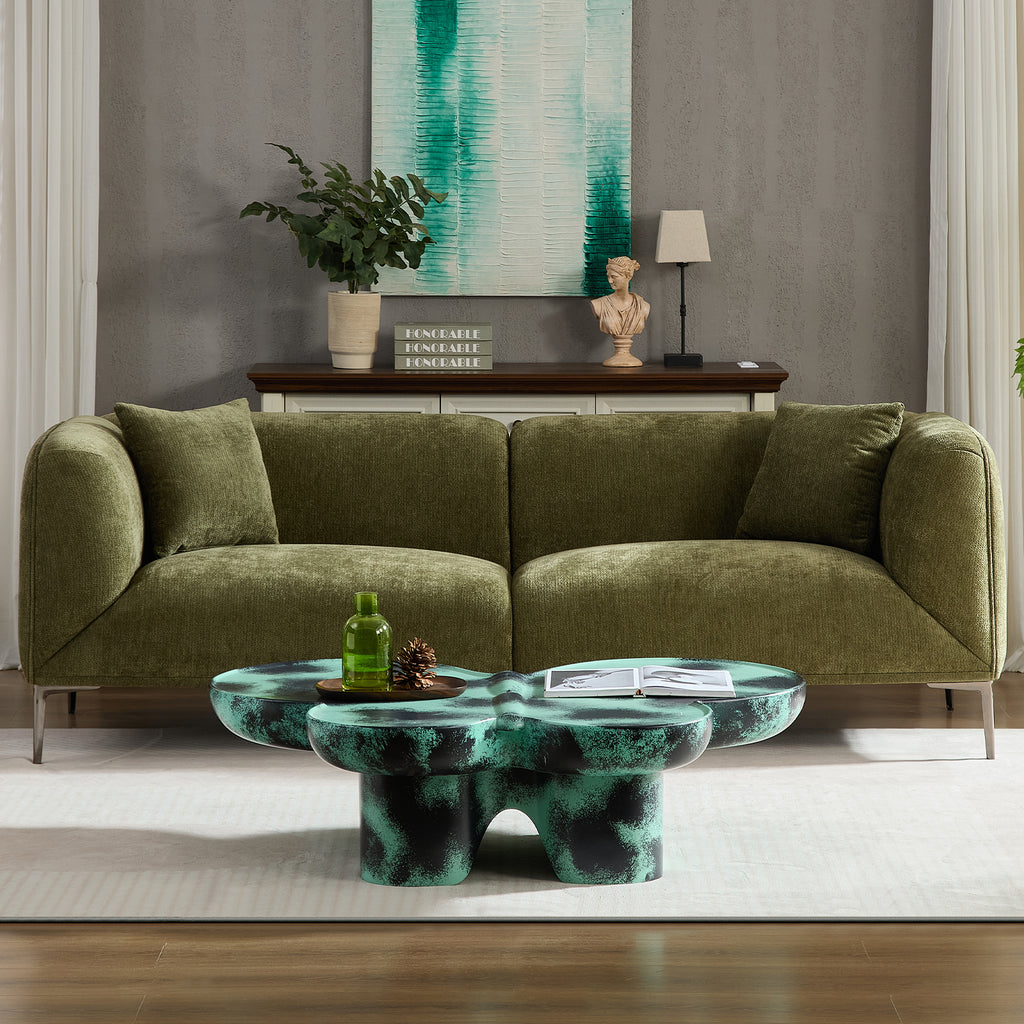 Modern Three-Seat Sofa, 82-Inch, Green Fabric