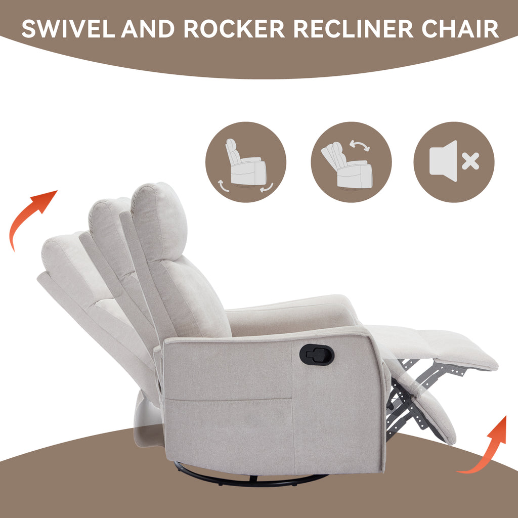 Heat Massage Manual Recliner Chair with Rocker and Swivel in Fabric