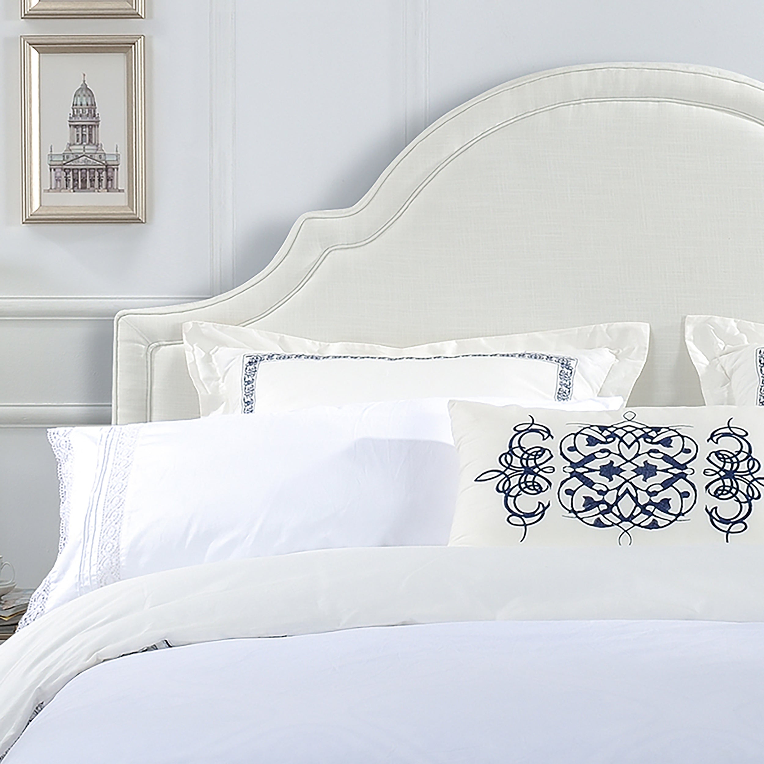 Catherine Upholstered King Headboard, Antique