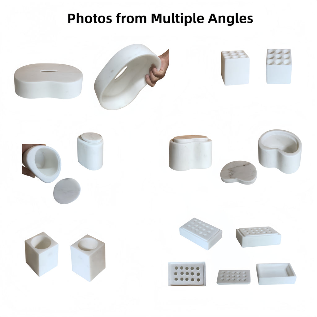 White Natural Marble 6-Piece Bathroom Accessories Set, Honed Finish