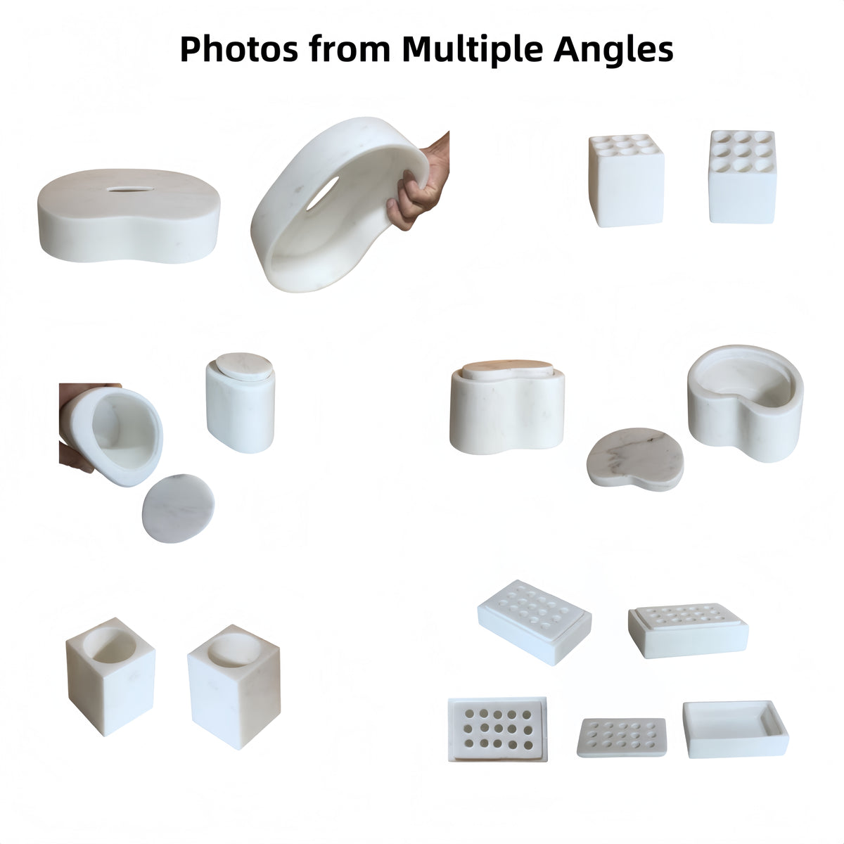 White Natural Marble 6-Piece Bathroom Accessories Set, Honed Finish