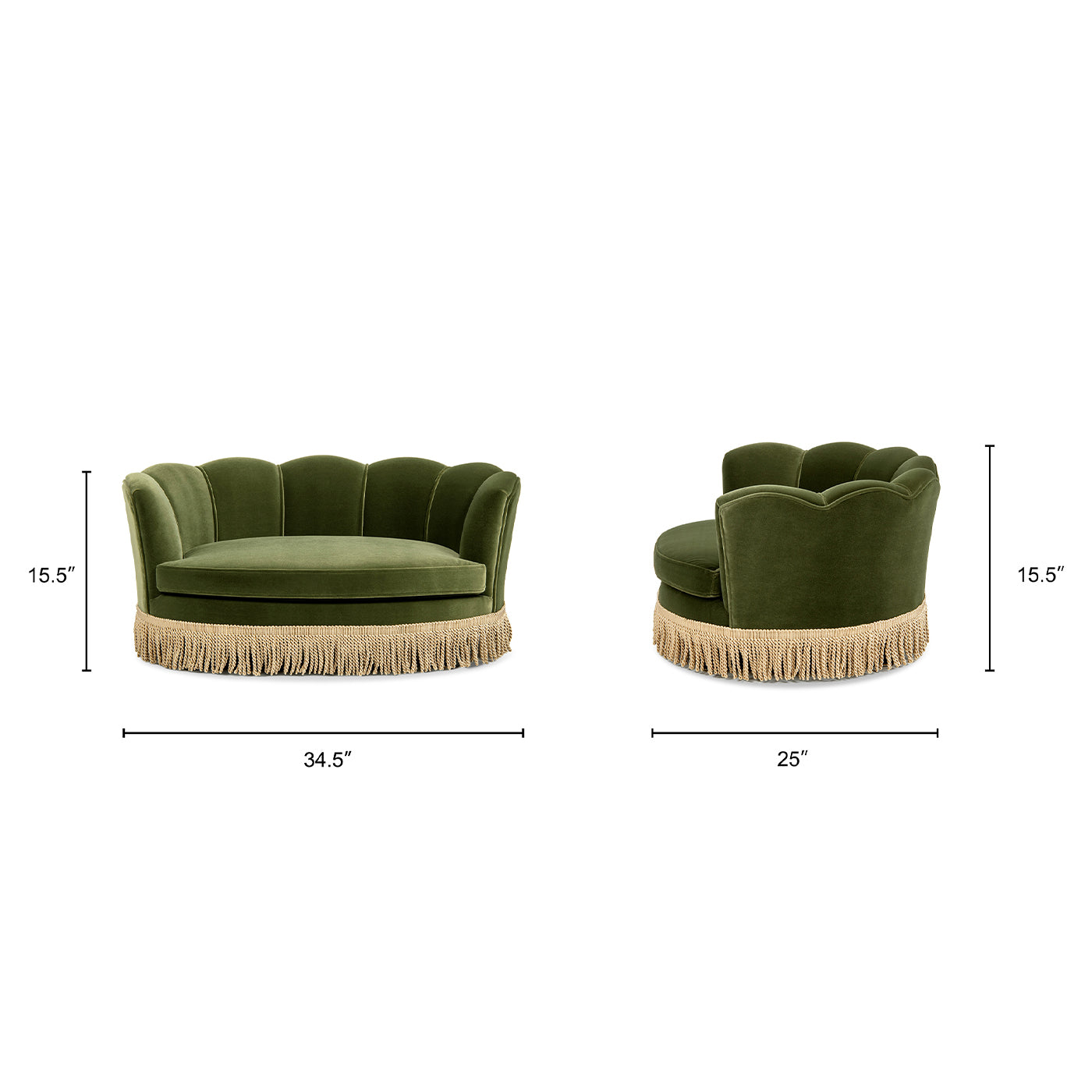 Clara 34.5" Scalloped Pet Sofa Bed, Medium, Olive