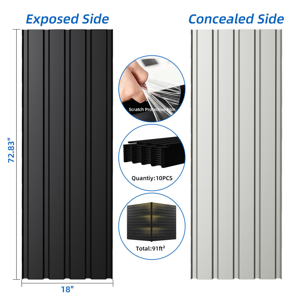 72.8-Inch Galvanized Metal Roof Panels - 10 Pack