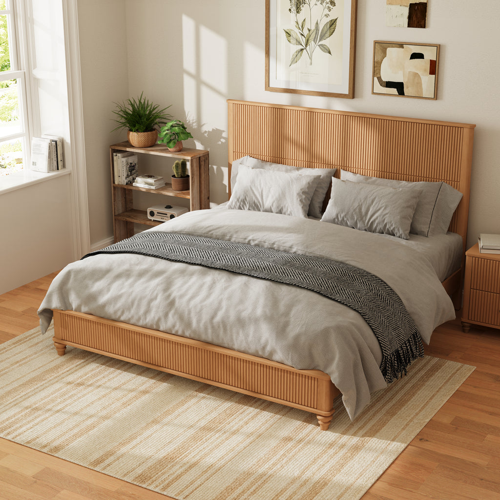 Solid Wood King Bed Frame with Tall Headboard