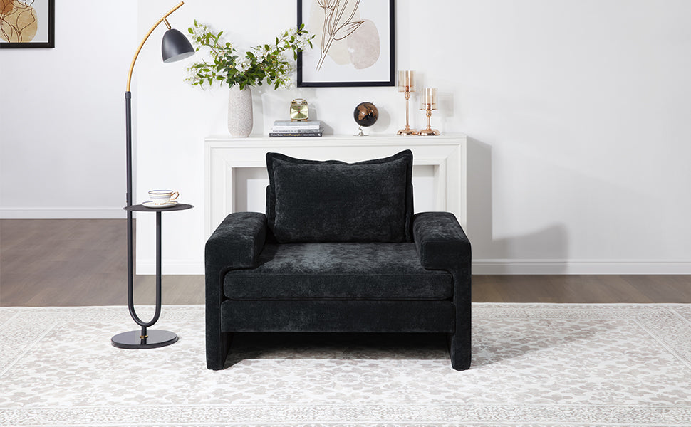 Chenille Upholstered Armchair with Wide Armrests