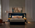 King Size Velvet Bed Frame with Vertical Channel Tufted Wingback Headboard