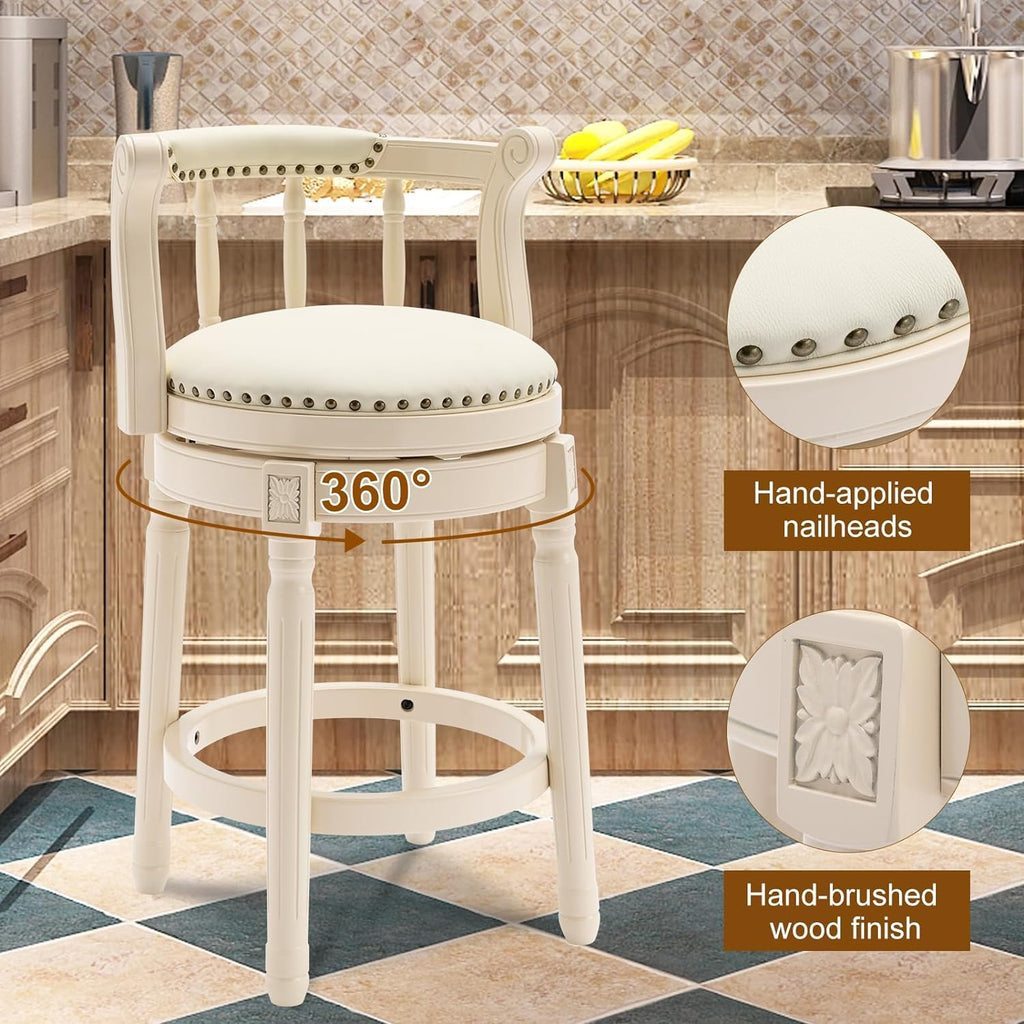 Leather Wooden Bar Stools - 29.5'' Seat Height