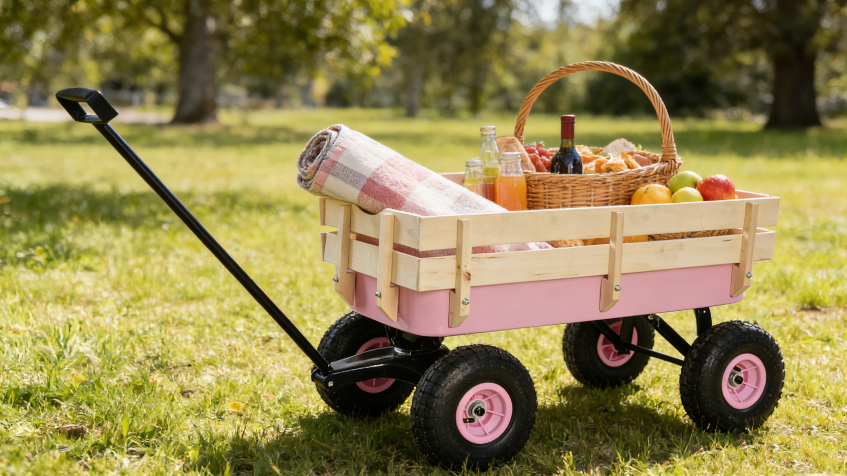 Outdoor Wagon with Wood Railing and Air Tires