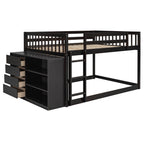 Full Over Full Bunk Bed with 4 Drawers and 3 Shelves - Espresso