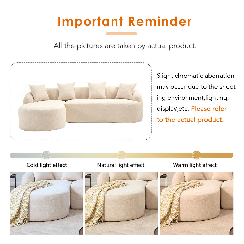 Boneless L-Shape Sectional Sofa with Curved Chaise