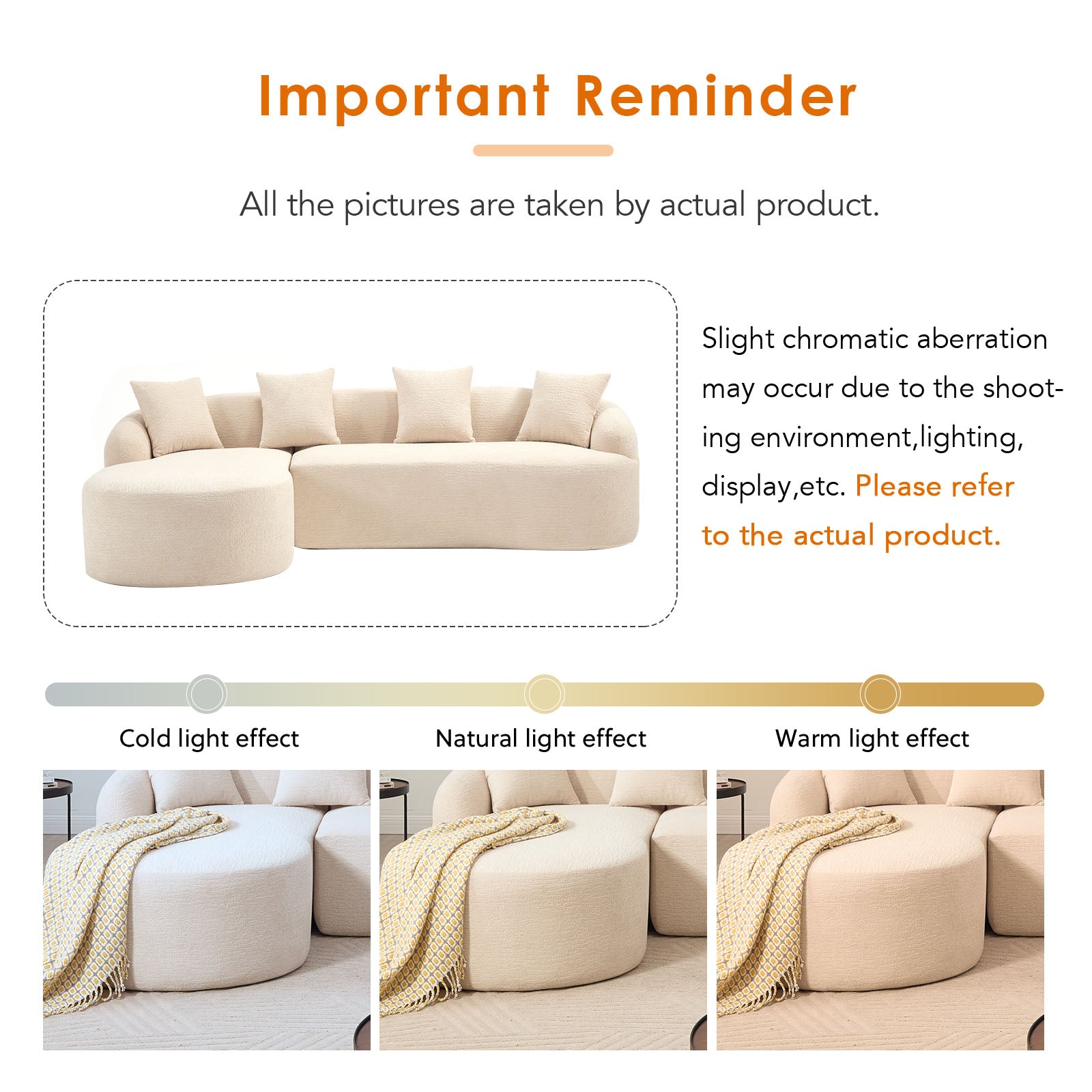 Boneless L-Shape Sectional Sofa with Curved Chaise