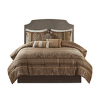 7 Piece Jacquard Comforter Set Brown/Gold Cal King