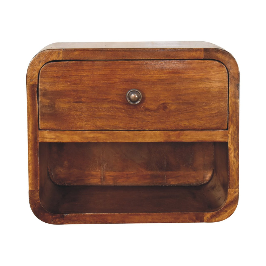 Solid Wood Mini Curve Floating Nightstand, 1-Drawer, Chestnut