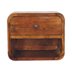 Solid Wood Mini Curve Floating Nightstand, 1-Drawer, Chestnut