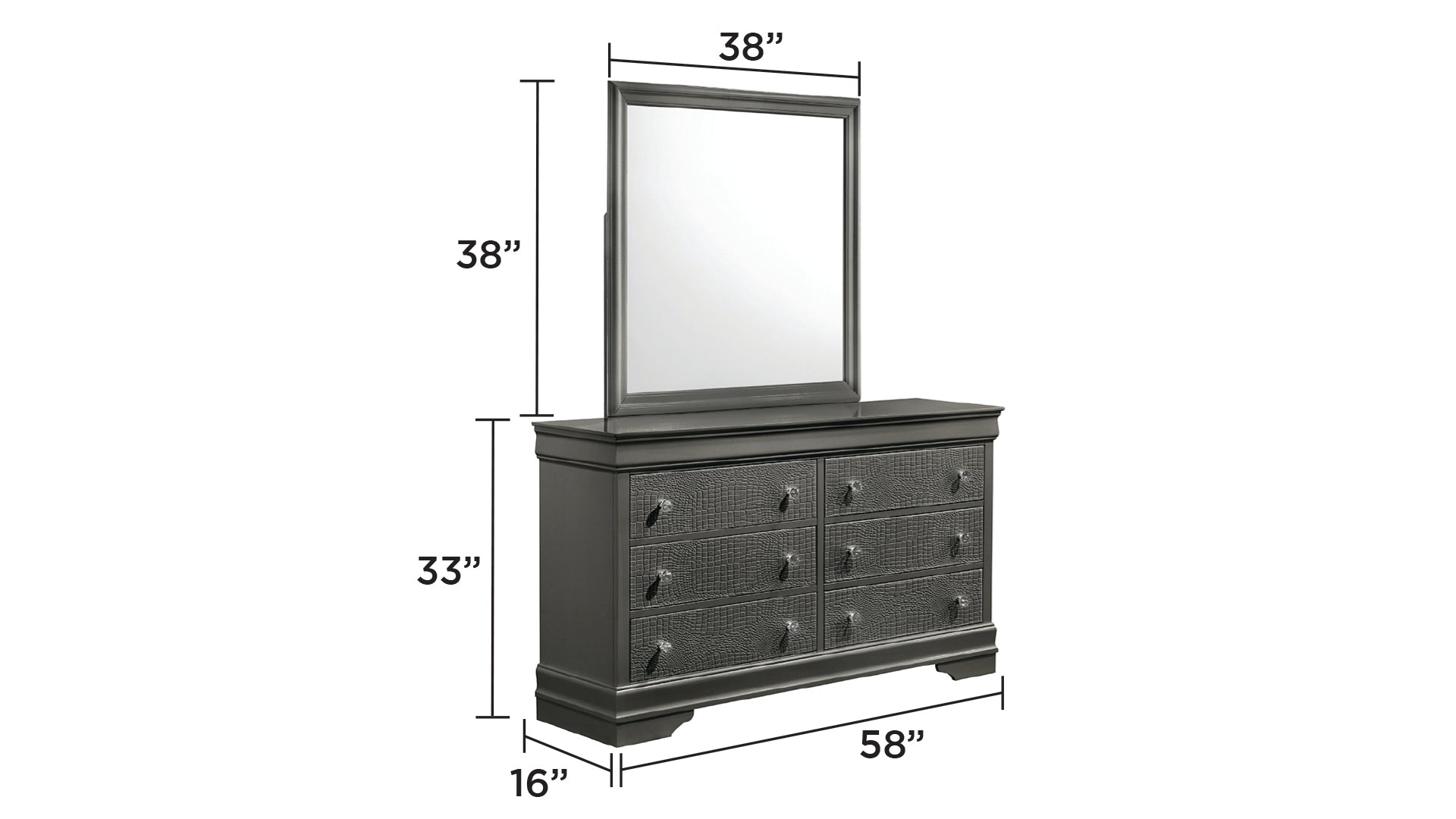 Blaze Modern Style Mirror Made with Wood in Metallic Gray