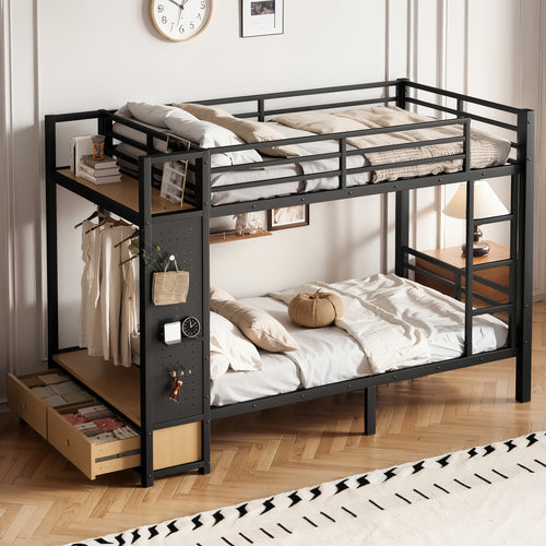 Twin XL Over Twin XL Size Metal Bunk Bed for Teens