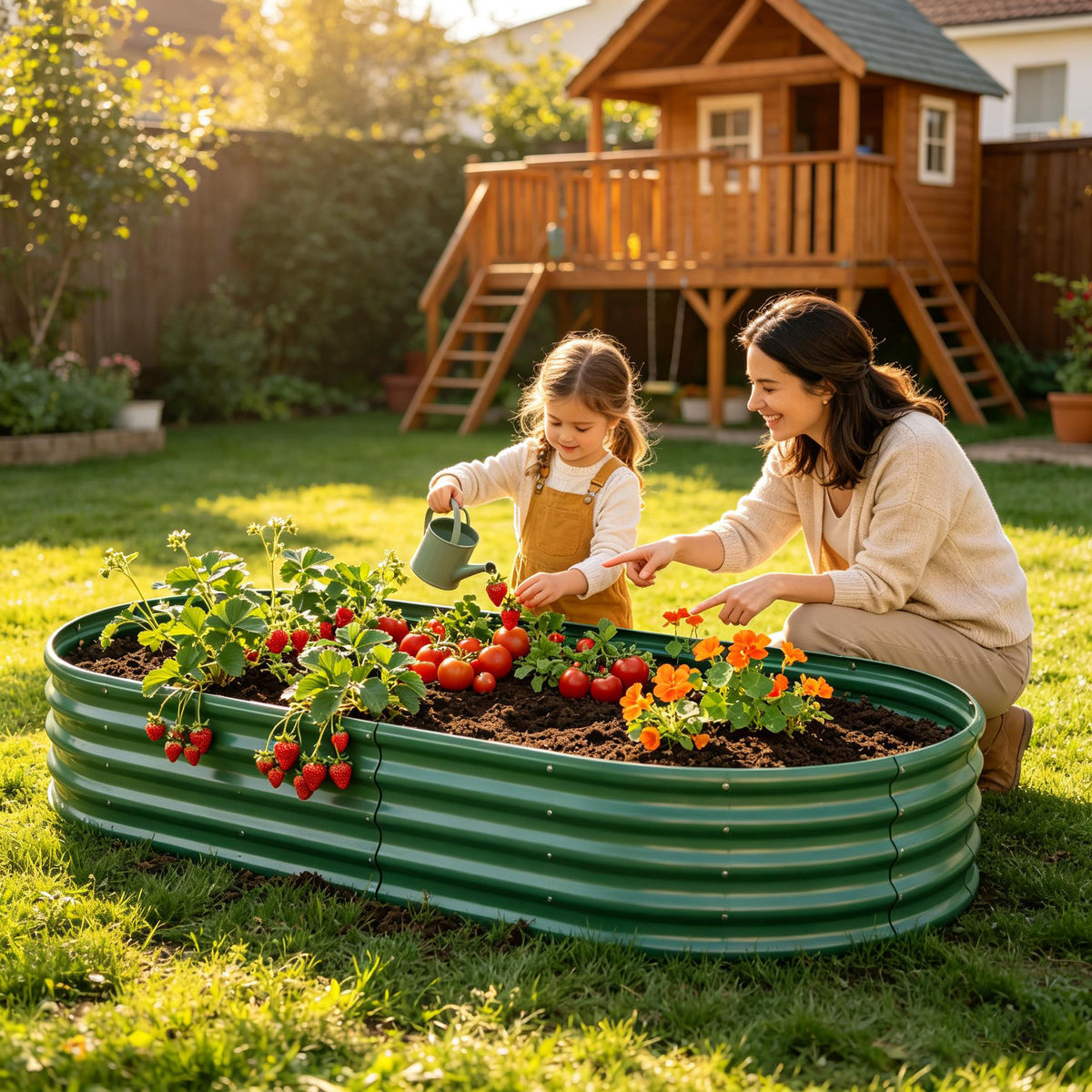 Galvanized Raised Garden Bed, 8x4x1 Foot, Heavy-Duty Metal Planter, Green