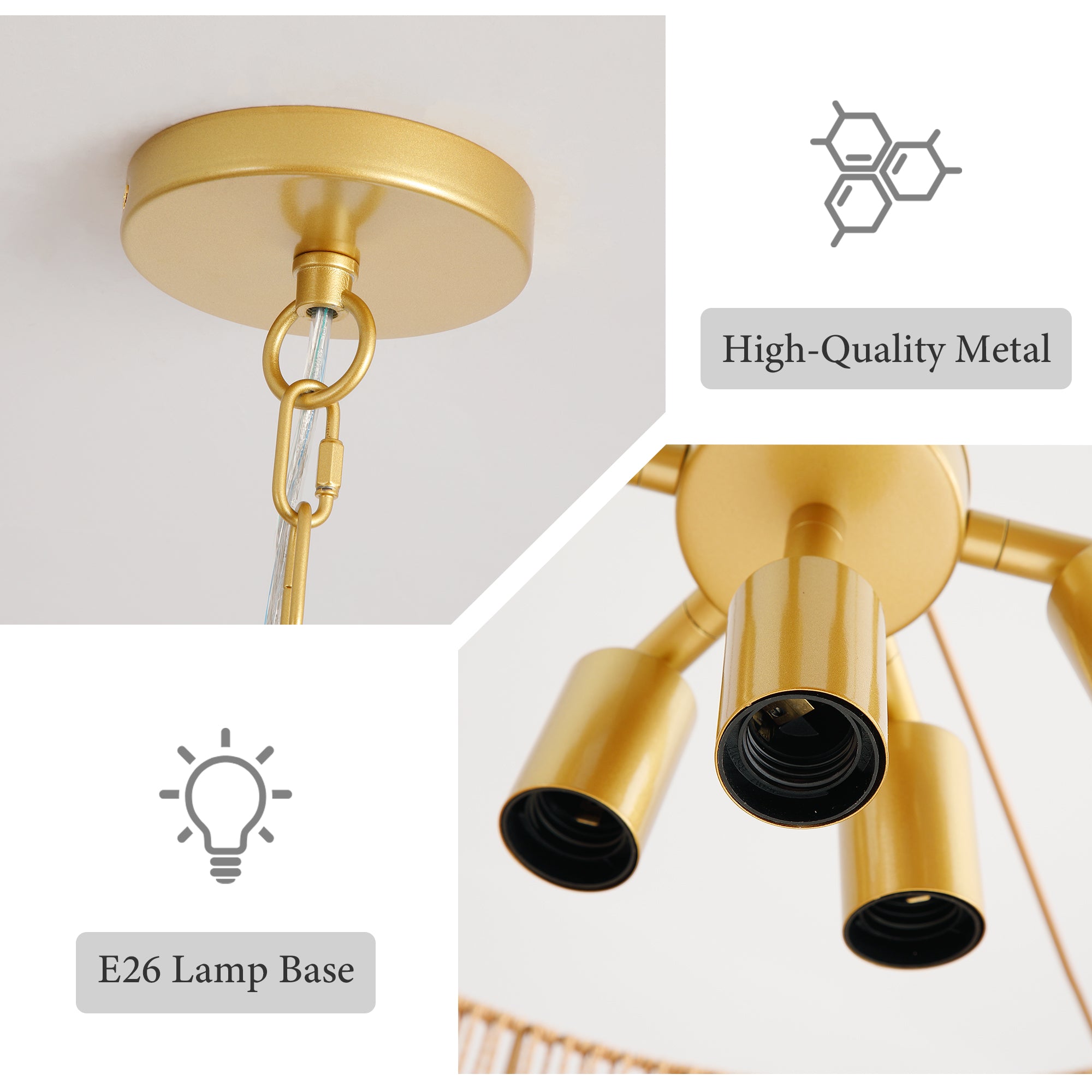 Handwoven Paper Rattan Boho Chandelier with Adjustable Height