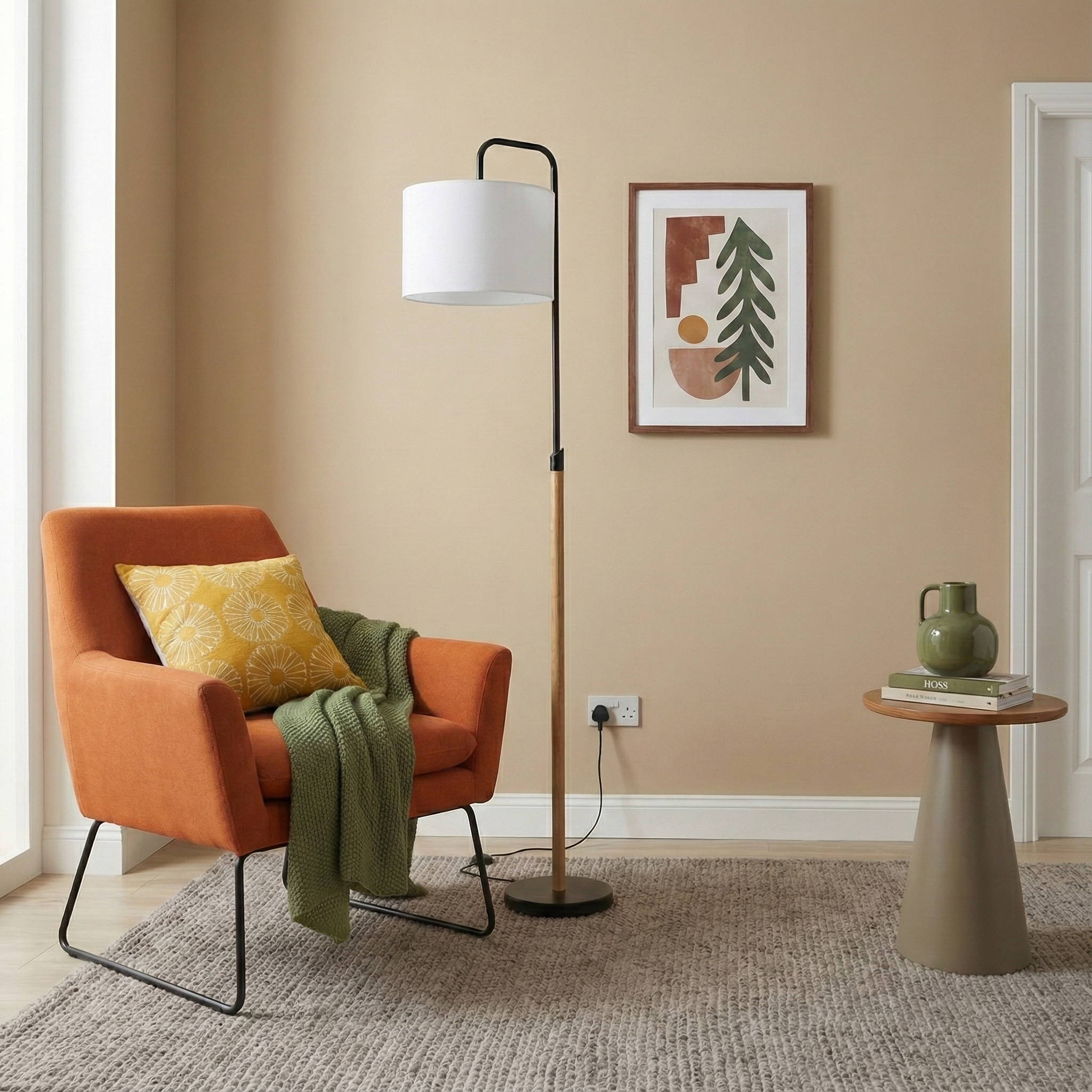 Arc Floor Lamp with Cylinder Shade