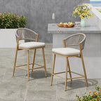 Outdoor 26" Seat Height Aluminum Frame Counter Stools with Rattan Backrest