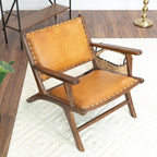 Daniel Mid-Century Modern Leather Arm Chair with Walnut-Finished Legs
