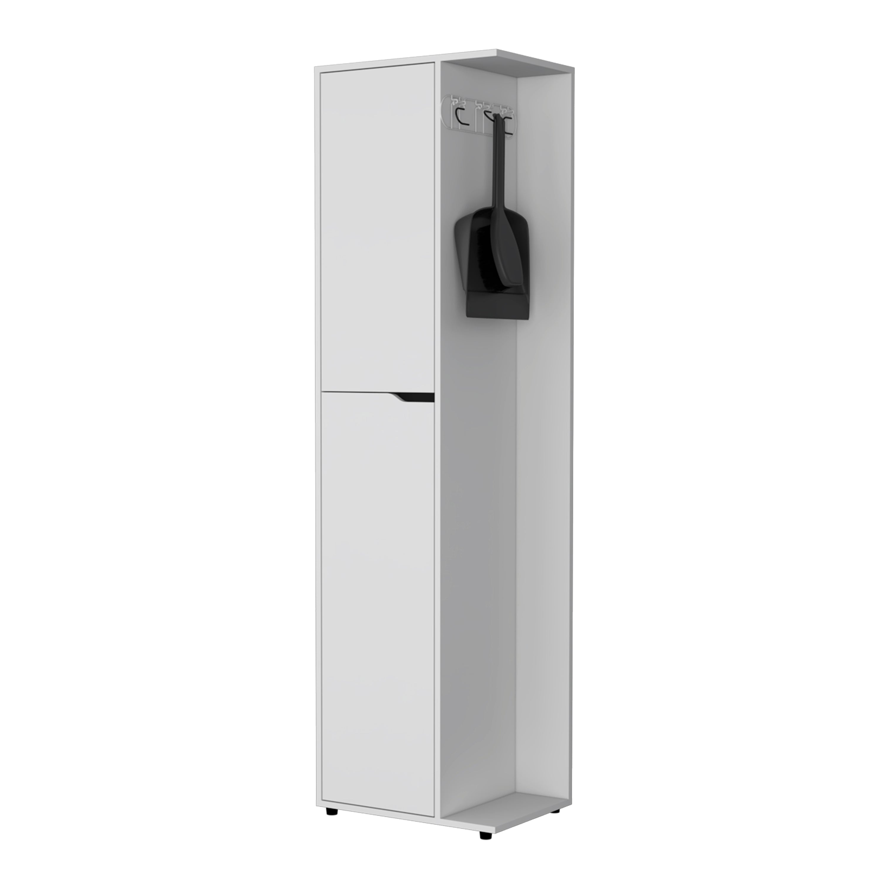 Harper Broom Cabinet With 2 Doors, 3 Shelves, And A Holder