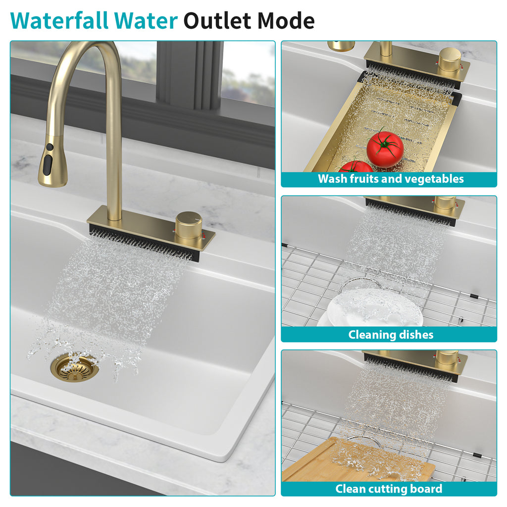33" Drop In Waterfall Kitchen Sink
