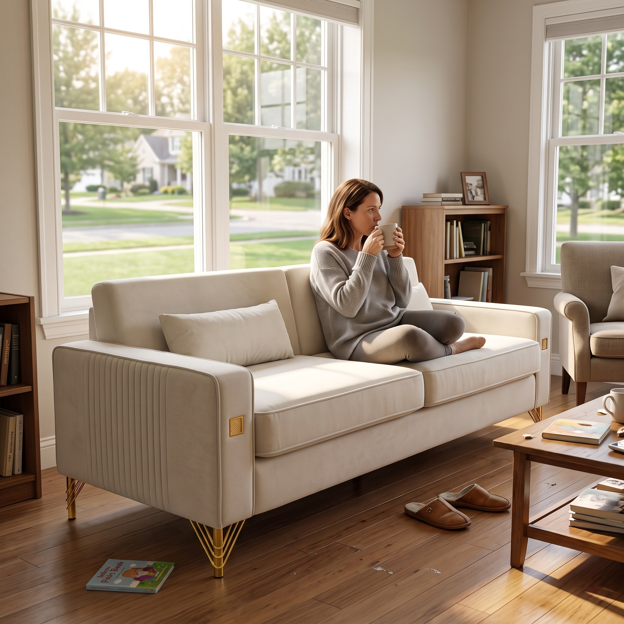 FX-P18-BE(SOFA) Modern Velvet Sofa