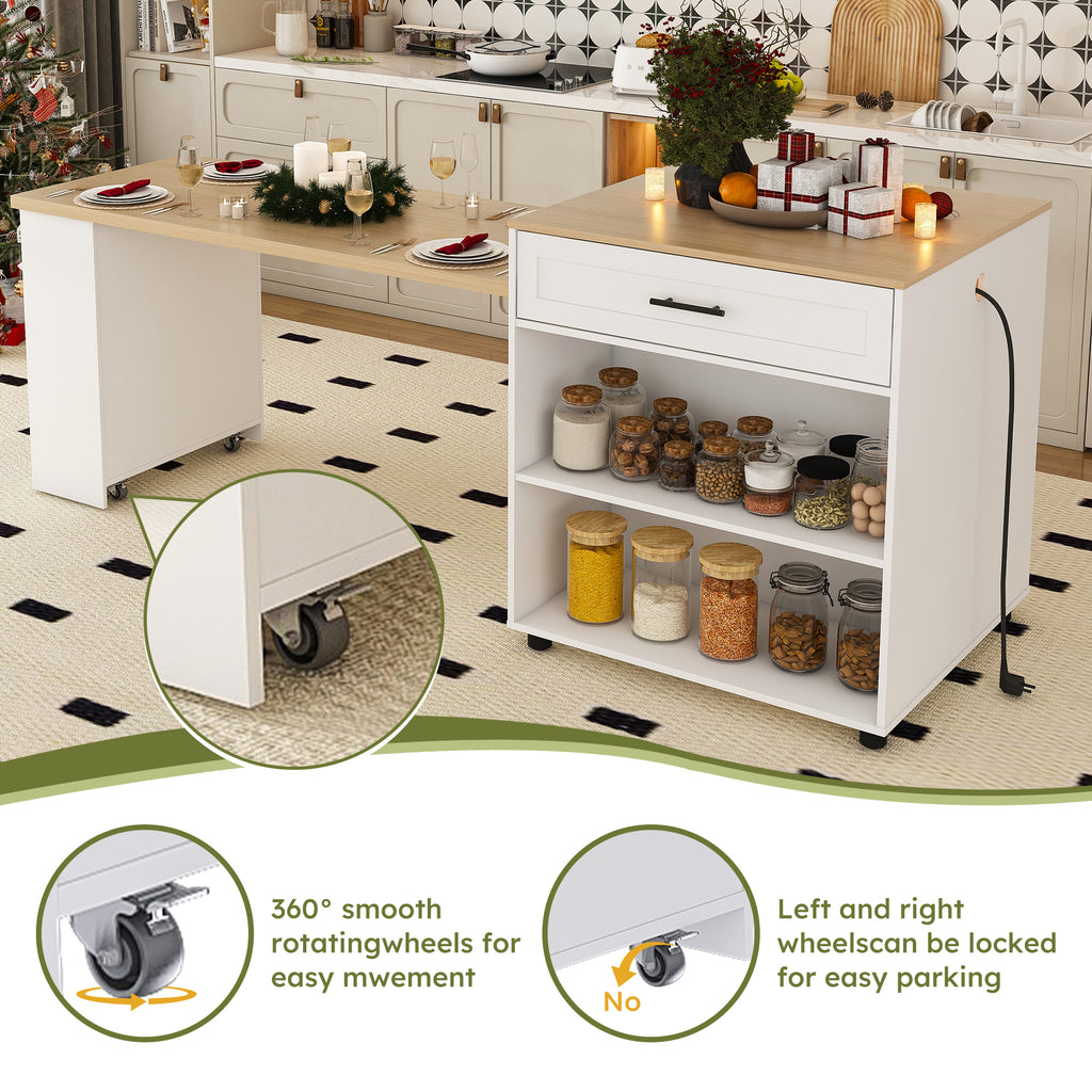 80-Inch Expandable Kitchen Island with Dining Table