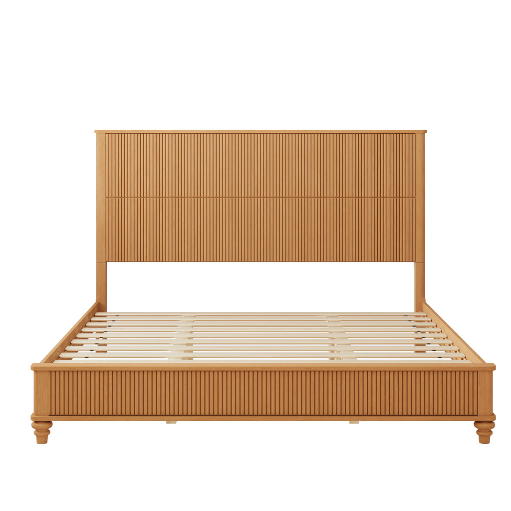 Solid Wood King Bed Frame with Tall Headboard