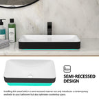 19"x12" White & Black Semi-Recessed Ceramic Bathroom Sink
