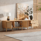 70 Inch Modern TV Stand with Rattan Doors for TVs up to 80"