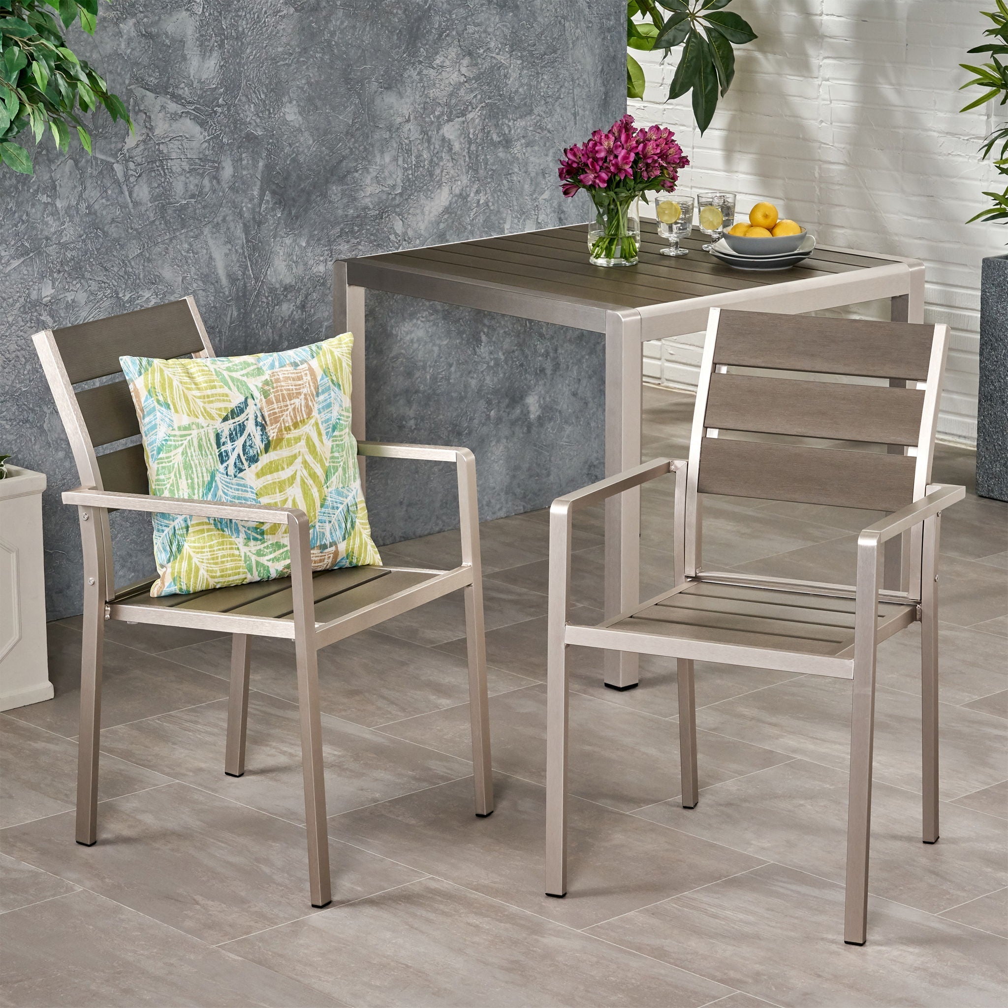 Dreamlan Outdoor Aluminum Dining Chair Set of 2