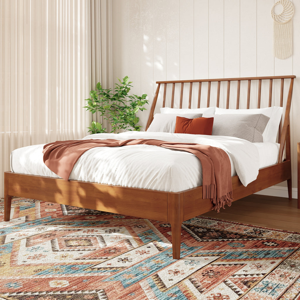 Solid Bamboo Wood Spindle Platform King Bed