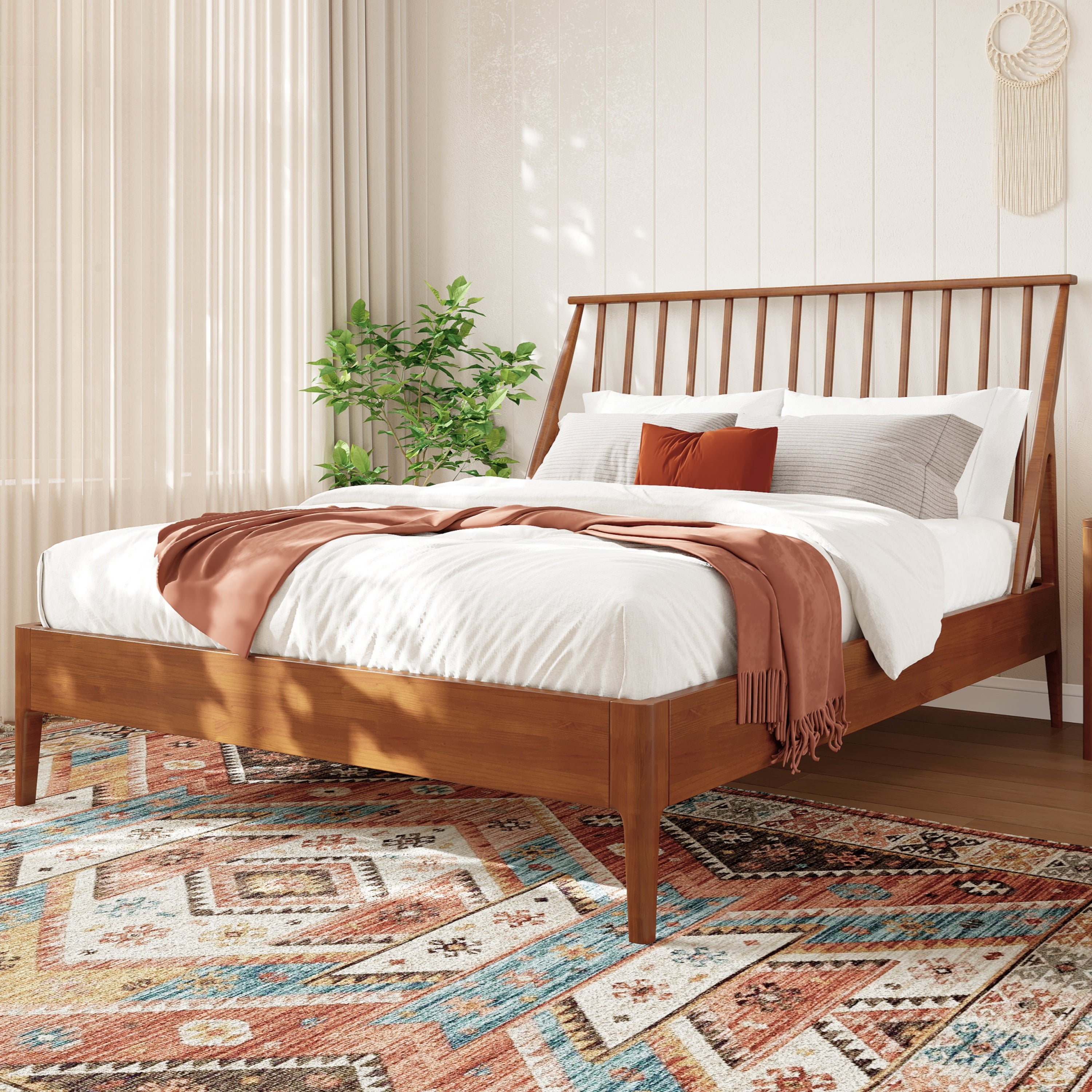 Solid Bamboo Wood Spindle Platform King Bed