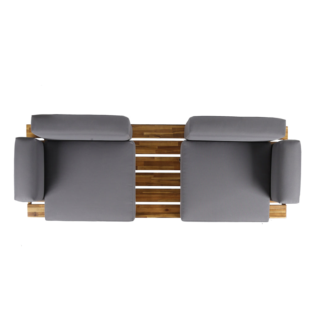 Outdoor Acacia Wood 2 Seater Sofa with Metal Legs