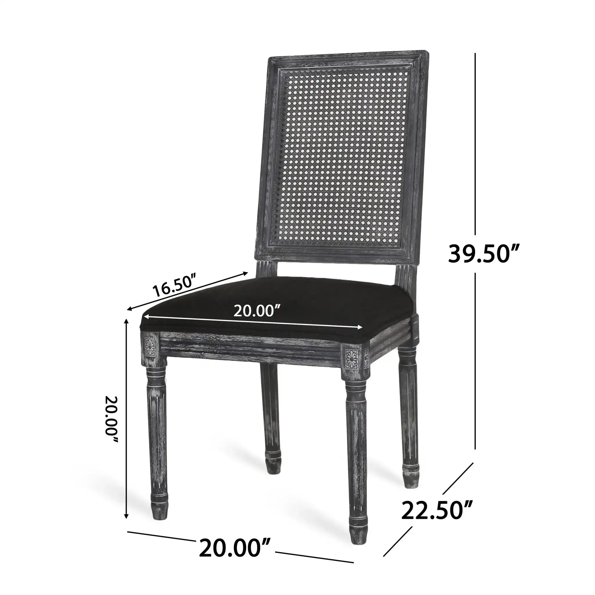 French Country Dining Chair With Rectangular Cane Backrest And Smooth Upholstered Seating