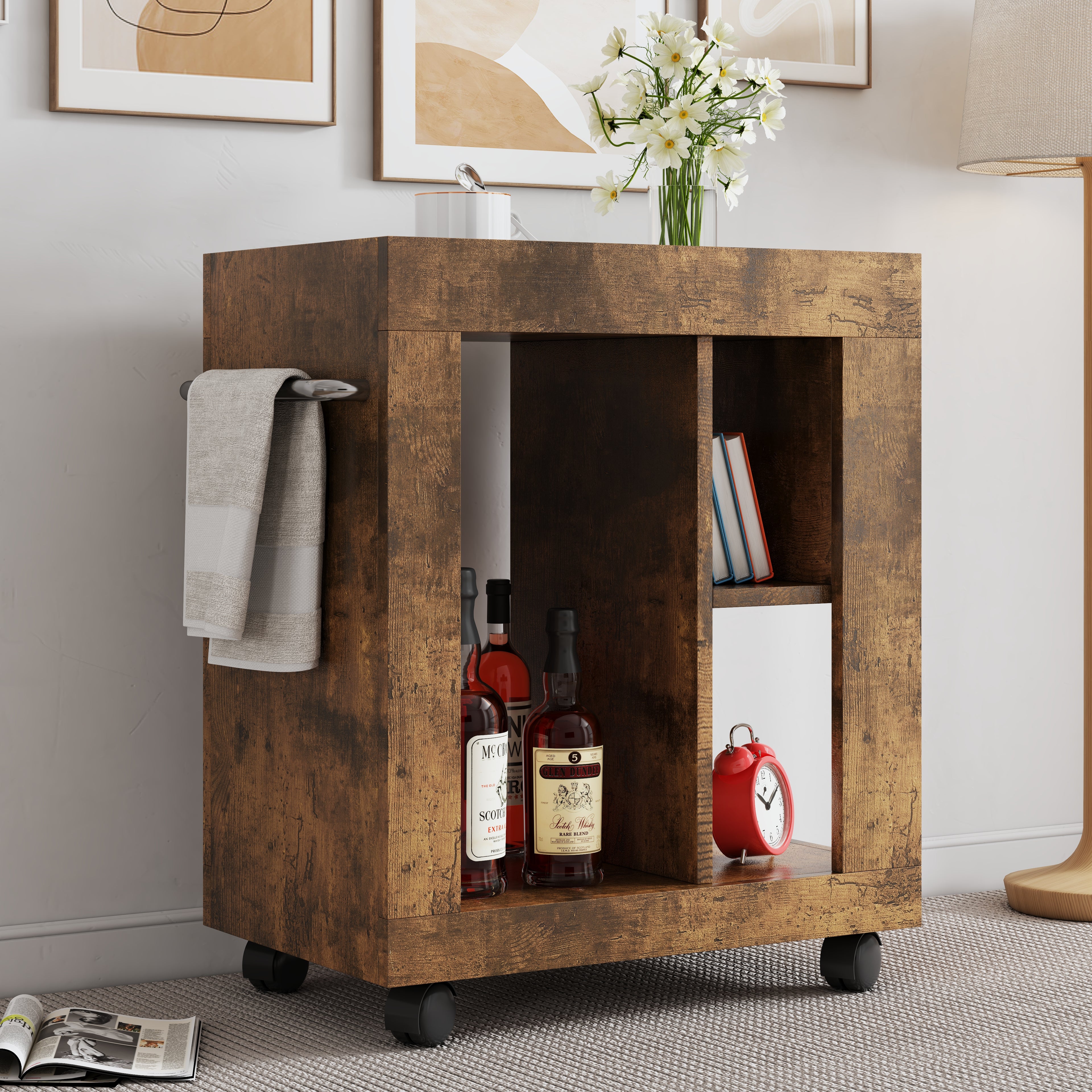 Mid-Century Modern Movable Side Cabinet for Sofa